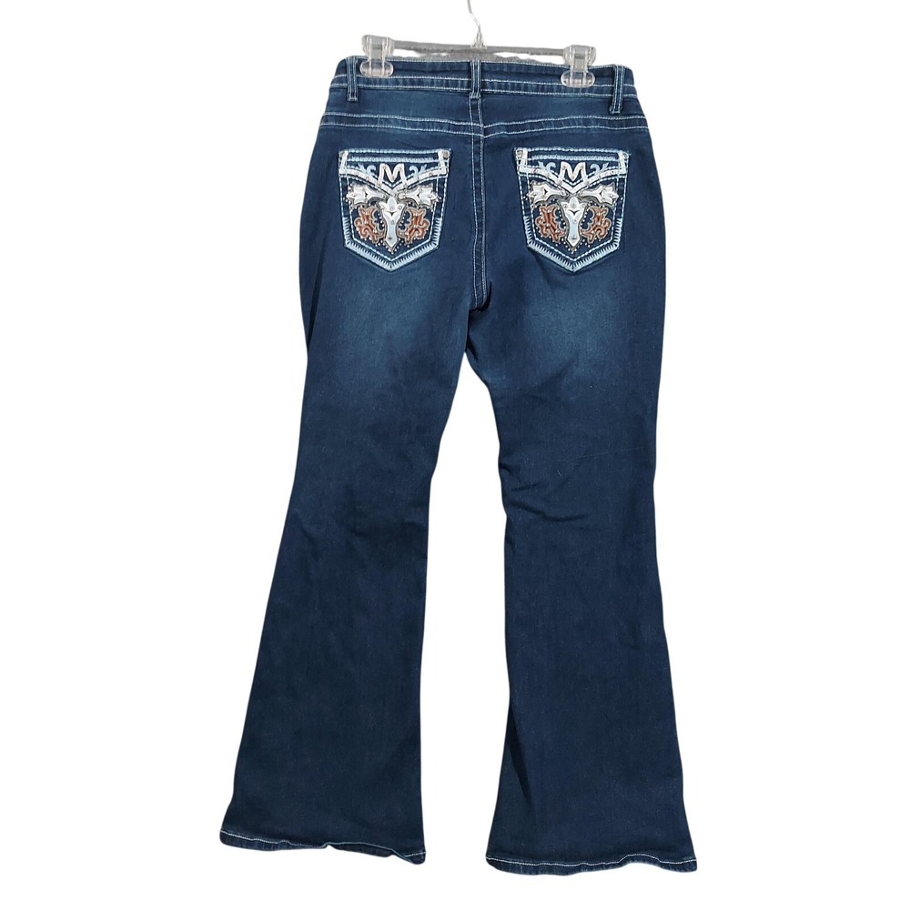 Bamboo Jeans Womens 32x30 Blue Bootcut Flare Embellished Western Cross Pockets